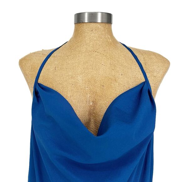 Bebe Borderline Cowl Neck Halter Romper size Small Cobalt Blue - Picture 6 of 11